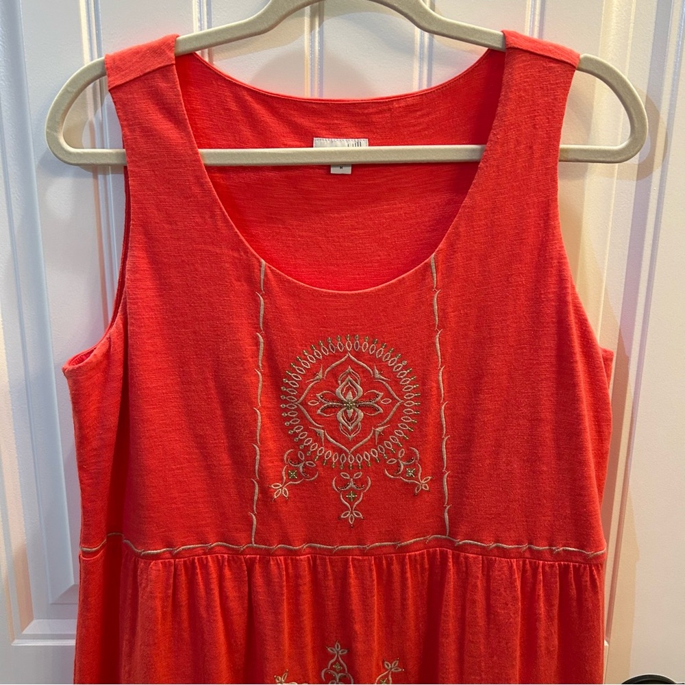 J Jill Embroidered Beaded Sequin Maxi Coral Dress Size M - Picture 4 of 11
